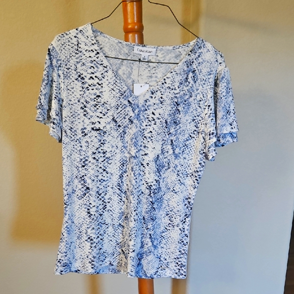 NWT, Calvin Klein Blue and White Top, Small